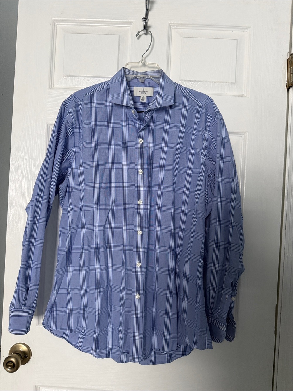 Men's Blue Windowpane Dress Shirt - Classic Collar